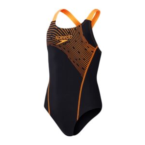 Speedo Girls Medley Logo Medalist One Piece Swimsuit - Black/Orange